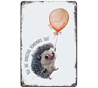 Bigccaee Cute Hedgehog Balloom Metal Poster Vintage Tin Sign Wall Art Decor Plaque For Home Bar Club Cafe Living Room Bedroom Garage Office Gift Retro Metal Tin Sign 8X12 Inches