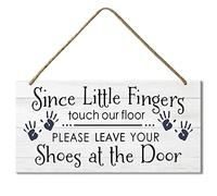 Bigccaee Fenarenes Please Take Your Shoes Off, Remove Your Shoes Sign, Wood Plank Hanging Sign, Since Little Fingers Touch Our Floor Retro Metal Tin Sign 8X12 Inches