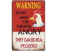 Bigccaee Funny Chicken Coop Decor Chicken Sign, Do Not Make The Chickens Angry Metal Tin Sign Wall Plaque For Home Kitchen Bar Coffee Shop Retro Metal Tin Sign 8X12 Inches