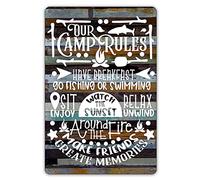 Bigccaee Funny Our Camp Rules Metal Tin Sign Wall Decor Farmhouse Rustic Camping Signs With Sayings For Home Camper Room Decor Gifts (Style) Retro Metal Tin Sign 8X12 Inches