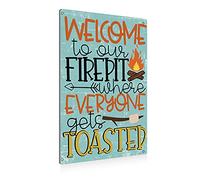 Bigccaee Funny Welcome To Our Fire Pit Metal Tin Sign Wall Decor Vintage Camping Signs Decoration Camper Décor Gifts Large Retro Metal Tin Sign 8X12 Inches
