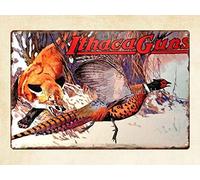 Bigccaee Ithaca Guns Fox And Pheasant Metal Sign Plaque Wall Art Retro Metal Tin Sign 8X12 Inches