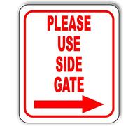 Bigccaee Metal tin sign please use side gate right arrow sign warning security notice signs industry yard sign wall decoration plaque indoor/outdoor use 8×12 INCH