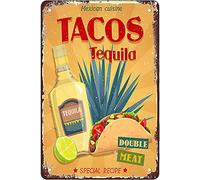 Bigccaee Mexican Cuisine Tacos And Tequila Funny Novelty Metal Sign Retro Retro Metal Tin Sign 8X12 Inches