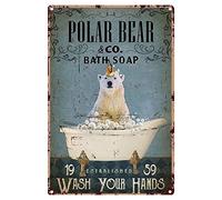 Bigccaee Polar Bear Bubble Bath Decor Gifts Funny Bathroom Decor Wall Art Coffee Bar Vintage Metal Tin Sign Office Home Toilet Signs Wall Decor Pictures Retro Metal Tin Sign 8X12 Inches