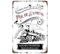 Bigccaee Polar Express Train Depot The North Pole Vintage Metal Sign Farmhouse Christmas Decor Retro Poster For Cafe Bar Home Wall Decor Art Winter Decoration Plaque Retro Metal Tin Sign 8X12 Inches