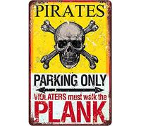 Bigccaee Retro Funny Metal Sign Sheet Signs Tin Sign,Skull Pirates Parking,Outdoor Home Wall Decoration Retro Metal Tin Sign 8X12 Inches