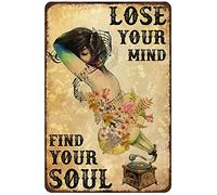 Bigccaee Retro Metal Tin Sign Music Vintage Poster, Lose Your Mind Find Your Soul, Phonograph Record Print, Music Wall Art, Vintage Wall Home Decor Retro Metal Tin Sign 8X12 Inches