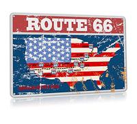 Bigccaee Route 66 Us Flag Man Cave Signs Vintage Aluminium Metal Sign Highway Road Poster For Home Garage Wall Decorations Retro Metal Tin Sign 8X12 Inches