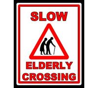 Bigccaee Slow Elderly Crossing The Road Old People Metal Plaque Tin Sign Retro Metal Tin Sign 8X12 Inches