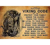 Bigccaee Viking Warrior Metal Tin Sign,Viking Code Vintage Poster Plaque Sign For Home Restaurant Kitchen Wall Decor Best Family Decor Gift Ideas Retro Metal Tin Sign 8X12 Inches