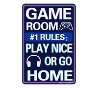 Bigccaee Vintage Metal Sign Game Room Rules Tin Sign For Teen Room Living Room Decor Man Cave Signs Retro Metal Tin Sign 8X12 Inches