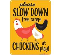 Bigccaee Vintage Metal Tin Wall Decor Please Slow Down Free Range Chickens At Play Outdoor Sign Retro Metal Tin Sign 8X12 Inches