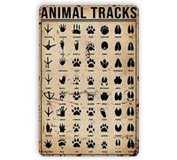 Bigccaee Vintage Tin Sign Metal Plaque Animal Tracks Hunting Knowledge Metal Sign Iron Painting Retro Wall Decor Poster For Home Hotel Cafes Sign Gift Retro Metal Tin Sign 8X12 Inches