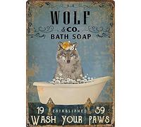 Bigccaee Vintage Wolf Poster Metal Sign Wolf Bath Soap Wash Your Paws Tin Signs Retro Plaque Wall Decor Gift For Home Kitchen People Cave Office Club Bar Gym Retro Metal Tin Sign 8X12 Inches