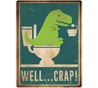 Bigccaee Well Crap Bathroom Dragon Dinosaurs Toilet Wall Decor Art Jurassic Wall Art Signs For Home Decor Metal Sign Funny Dinosaur Retro Metal Tin Sign 8X12 Inches