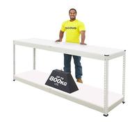 BiGDUG 2-Level Grey Long Workbench with Melamine Shelves - 91.5h x 244w x 122d cm - Up to 500kg Worktop Load Capacity UDL - Powder Coated Steel Workbench Grey