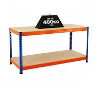 BiGDUG 2 Tier Heavy-duty Workbench - 91.5h x 152.5w x 61d cm - Up To 400kg Per Level UDL - 2 Levels - Powder Coated Steel Frame - Chipboard Levels