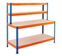 BiGDUG BiG400 Workstation - 2X Upper Levels - 1677h x 1220w x 610d mm - 400kg Load Capacity - BiG400 Bench Workstation - Blue & Orange