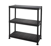 BiGDUG Black Plastic Shelving Unit - 968H x 900W x 400D mm - Weather Resistant Garage Shelving - 50kg Capacity Per Shelf UDL - 3 Tier Multi-purpose Lightweight Shelving - Shed & Garage Shelving