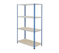 BiGDUG Blue & Galvanised Shelving Unit - 4 Tier Racking - 160h x 122w x 61d cm - Up to 140kg Load Per Shelf - Blue Powder Coated Steel Shelving Uprights with Galvanised Steel Beams