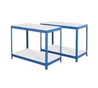 BiGDUG Essentials 2x Industrial Workbench - 900H x 1800W x 600D mm - 2-Tier Blue Steel Melamine Workstation - Up To 300kg Load Per Level