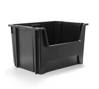 BiGDUG Essentials Large Stacking Pick Bin - 400H x 650W x 455D mm - 75L Capacity Plastic Storage Boxes (Black, Pack of 1)