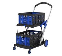 BiGDUG Folding Box Trolley - Foldable Hand Cart Two Layers Flat Beds - 1080H x 600W x 1000D mm - 90 kg Capacity - With 2x Folding Box