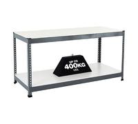 BiGDUG Galvanised 2 Level Workbench with Melamine Shelves - 915h x 1525w x 455d mm - Up to 400kg Load Capacity UDL - Full Depth Lower Shelf - Boltless Assembly