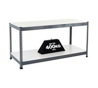 BiGDUG Galvanised 2 Level Workbench with Melamine Shelves - 915h x 1830w x 455d mm - Up to 400kg Load Capacity UDL - Full Depth Lower Shelf - Boltless Assembly