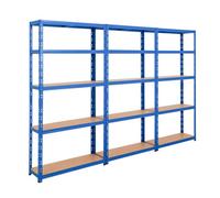 Bigdug Garage Shelving Unit 3 Bay - 179X90X30 Cm - 200Kg Udl Per Shelf - 3 Bay 5 Shelf Blue Heavy Duty Storage Shelves