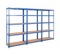 Bigdug Garage Shelving Unit 3 Bay - 179X90X45 Cm - 200Kg Udl Per Shelf - 3 Bay 5 Shelf Blue Heavy Duty Storage Shelves