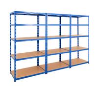 Bigdug Garage Shelving Unit 3 Bay - 179X90X60 Cm - 200Kg Udl Per Shelf - 3 Bay 5 Shelf Blue Heavy Duty Storage Shelves