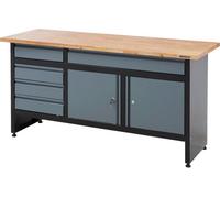 Bigdug Garage Workbench Drawer Cabinet - 842H X 1709W X 600D mm - 5X Drawer & 2 Door Cupboard - Black/grey