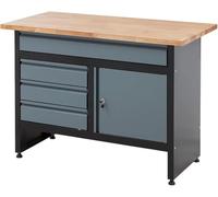 BiGDUG Garage Workbench Drawer Cabinet - Workshop Storage Workstation - 842H x 1200W x 600D mm - 4x Drawer & 1 Door Cupboard - Black/Grey