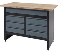 BiGDUG Garage Workbench Drawer Cabinet - Workshop Storage Workstation - 842H x 1200W x 600D mm - 7x Drawer - Black/Grey