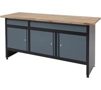 BiGDUG Garage Workbench Drawer Cabinet - Workshop Storage Workstation - 842H x 1709W x 600D mm - 2x Drawer & 3 Door Cupboard - Black/Grey