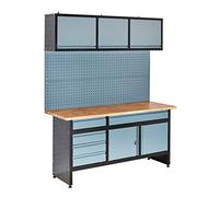 BiGDUG Garage Workstation with Tool Panel, Drawer and Cabinet Storage - Heavy Duty Workbench - Black and Grey - 1700W x 600D mm