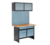 BiGDUG Garage Workstation with Tool Panel, Drawer and Cabinet Storage - Heavy Duty Workbench - Black and Grey - 1200W x 600D mm