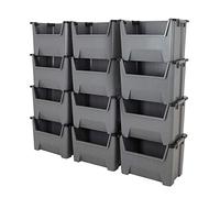 BiGDUG Giant Plastic Stacking Bins (10 Pack) - 400x600x400 mm - Open Fronted Order Picking Boxes - Grey - Heavy Duty Storage Boxes