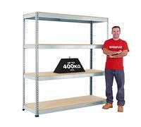 BiGDUG Heavy Duty 4 Tier Shelving Unit - Steel Racking - 198cm x 152.5cm x 45.5cm - 400kg Capacity Per Shelf - 1600kg Load Per Shelving Bay - Galvanised