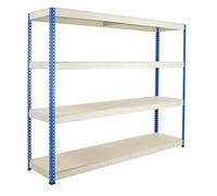 BiGDUG Heavy Duty Extra Wide Shelving Units - 198cm x 244cm x 45.5cm - 500kg Per Shelf - 2000kg Per Bay - Blue & Grey - Warehouse Racking