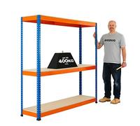 BiGDUG Heavy Duty Garage Shelving Unit - 3 Tier Industrial Racking - 167.7cm x 152.5cm x 91.5cm - 1200kg Capacity Per Bay - 400kg Per Shelf - Blue & Orange
