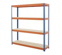 BiGDUG Heavy Duty Shelving Unit - 4 Tier Industrial Steel Racking - 198cm x 213.5cm x 91.5cm - 1600kg Capacity Per Bay - 400kg Per Shelf - Blue & Orange