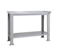 BiGDUG Height Adjustable Workbench - Heavy Duty Workshop Table - 877H x 1215W x 600D mm - Steel Worktop Full Depth Lower Shelf