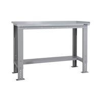 BiGDUG Height Adjustable Workbench - Heavy Duty Workshop Table - 877H x 1215W x 600D mm - Steel Worktop Half Depth Lower Shelf