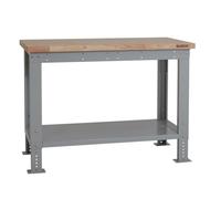 BiGDUG Height Adjustable Workbench - Heavy Duty Workshop Table - 877H x 1215W x 600D mm - Wood Worktop Full Depth Lower Shelf