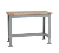 BiGDUG Height Adjustable Workbench - Heavy Duty Workshop Table - 877H x 1215W x 600D mm - Wood Worktop Half Depth Lower Shelf