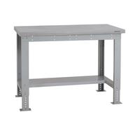 BiGDUG Height Adjustable Workbench - Heavy Duty Workshop Table - 877H x 1215W x 750D mm - Laminate Worktop Half Depth Lower Shelf