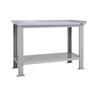 BiGDUG Height Adjustable Workbench - Heavy Duty Workshop Table - 877H x 1215W x 750D mm - Steel Worktop Full Depth Lower Shelf